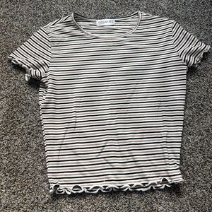 Popular 21 Striped Ruffle Sleeve Tee lettuce edge crop top size large multicolor